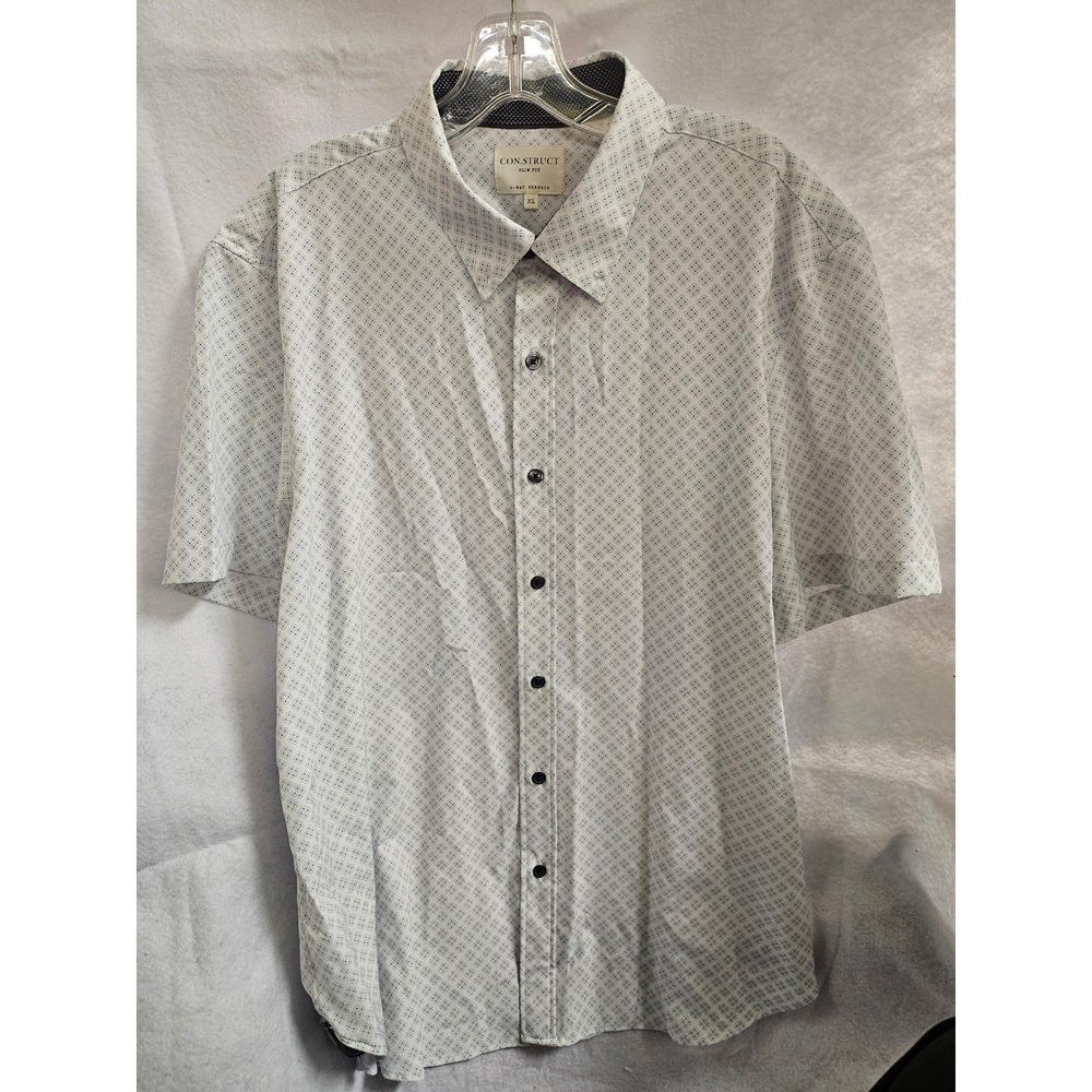 Con.Struct Mens XL Slim Fit Short Sleeve Button Down Shirt Blue Geometric Print